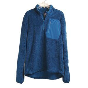 Champion Fleece Pullover Womens Medium Blue Quarter Zip Patch Pocket Windbreaker